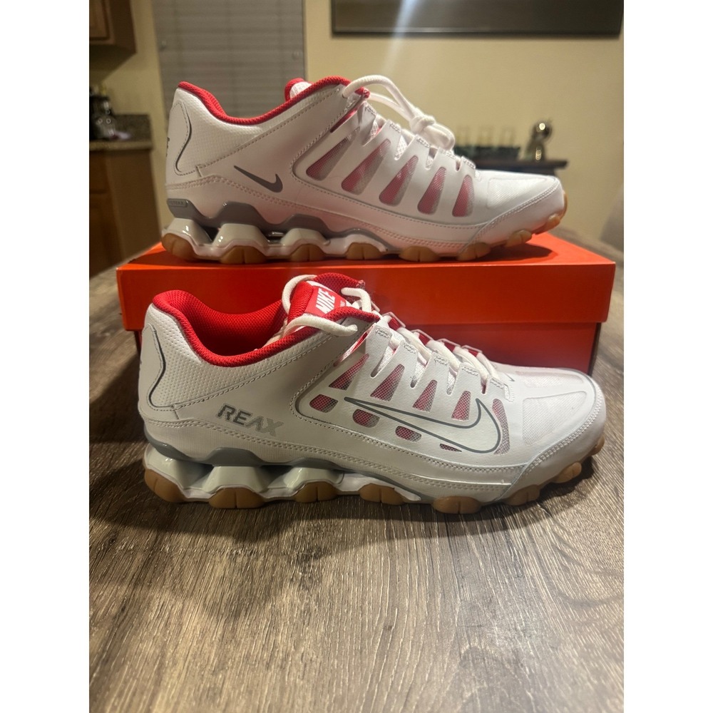 Nike Reax 8 TR Mesh White Wolf Grey Red Mens Training Shoes 621716-103 Size 13